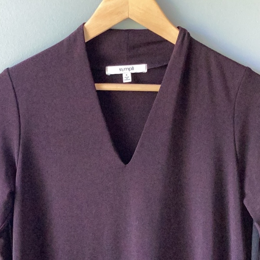 SYMPLI Deep V Neck Tunic with 3/4 Sleeve Eggplant Size 6 - Picture 2 of 8